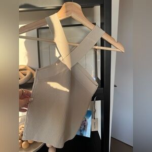 Aritzia Beige Ribbed Cross-Back Tank Top